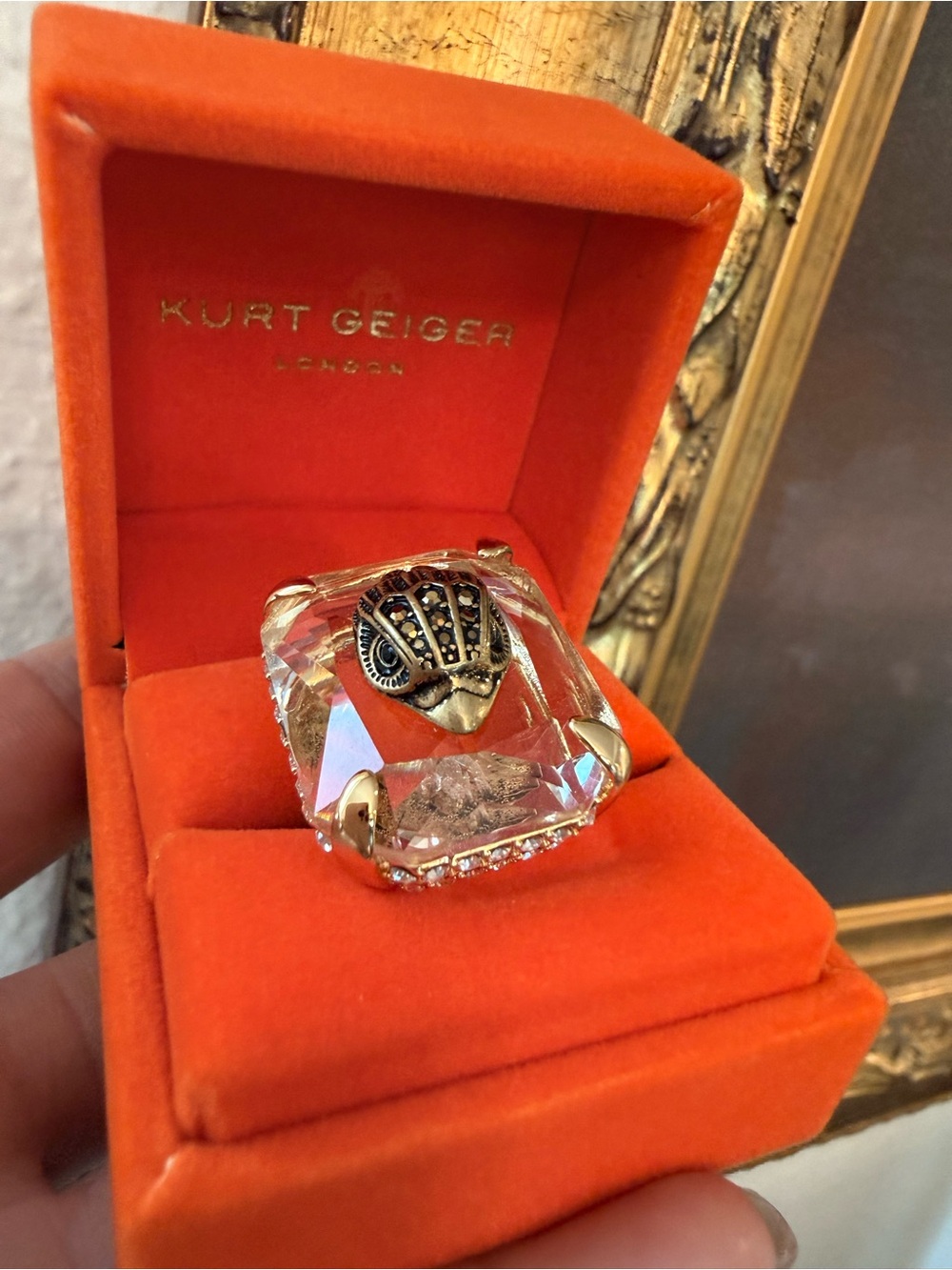 Kurt Geiger Gold and Clear Crystal Statement Ring - Picture 3 of 7